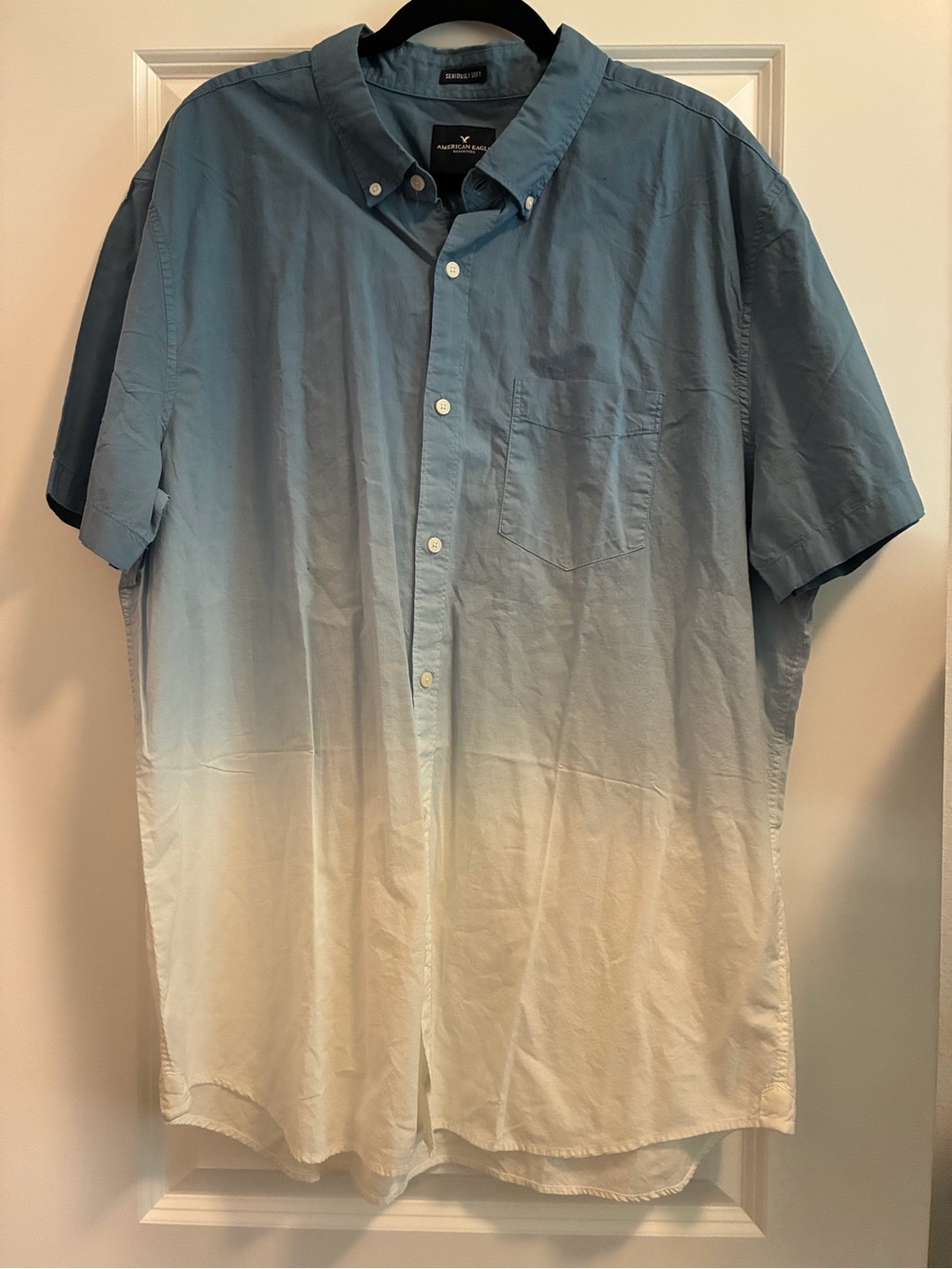 American Eagle Outfitters Blue to Cream Ombre Short-Sleeve Button-Down Shirt